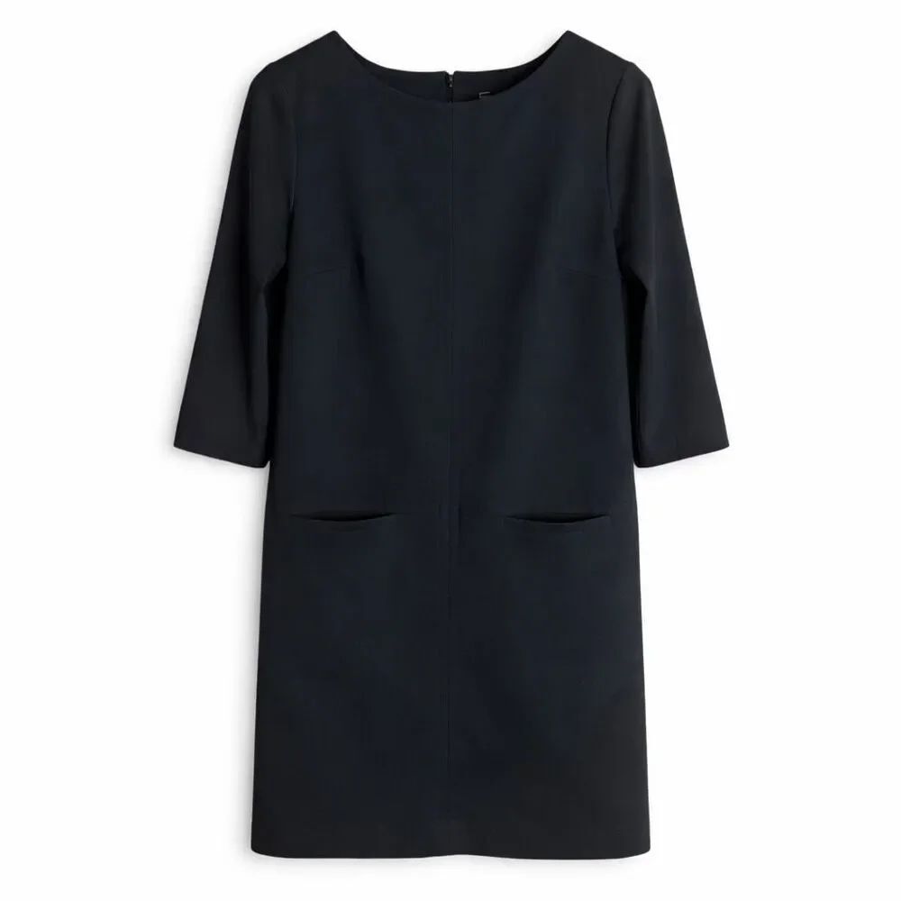 UNIQLO Black Patch Pocket Bateau Neckline Shift Dress Minimalist LBD Sz Medium